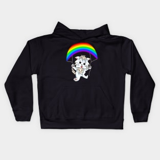 Cartoon Cat with a Rainbow Parachute Kids Hoodie